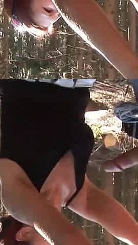 Couple of exhibitionists fucking in the woods