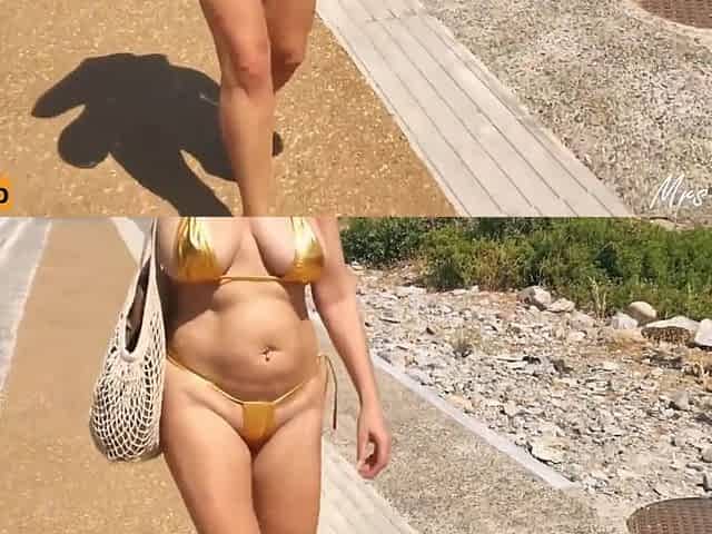 Exhibitionist Wife In Micro Bikini Showing Off To Passing Cars