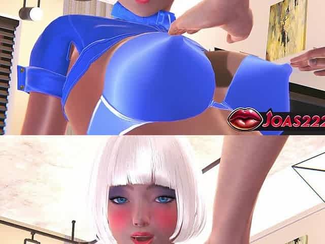 Flight Attendant Girl in 3D Hentai - Sensational Big Tits and Nipple Massage, Wet Pussy Licking on Desk with a Squirt Finish