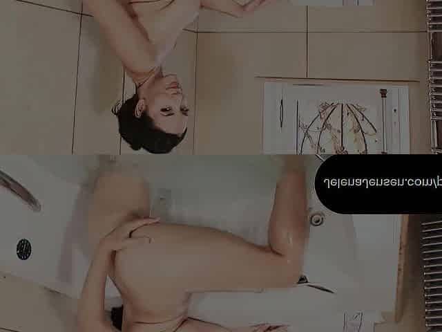Jelena washes and plays with her sweet titty melon patch in her tub!