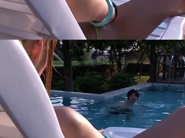 Busty Japanese chick Kurea Hasumi fucks outdoors before having threesome in sauna