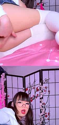 Close up with asian maiden giving blowjob