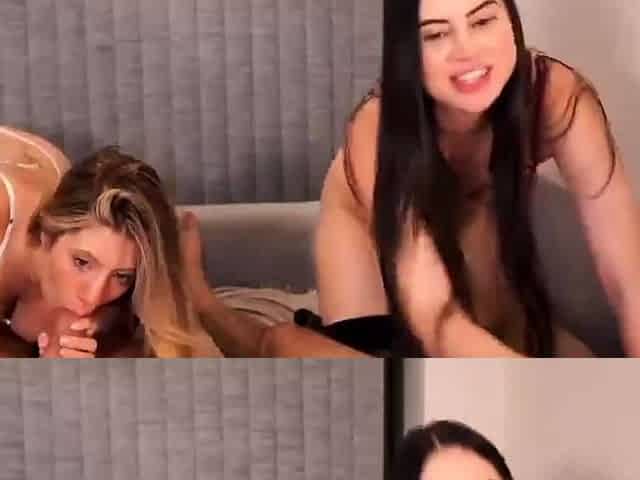 Two horny sluts suck cocks and take hard doggy pounding live