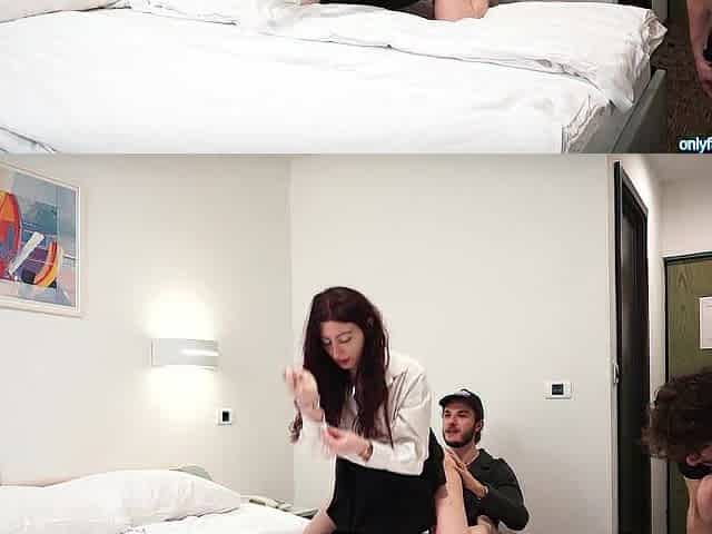 2 allies on vacation bang the cleaning lady in the hotel - Three-some Male+Male+Female