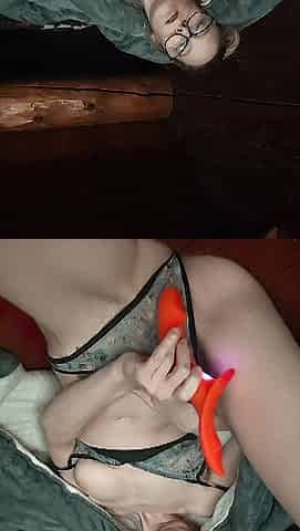 Little Demons Uses Pink Dildo Over two Piece Underware
