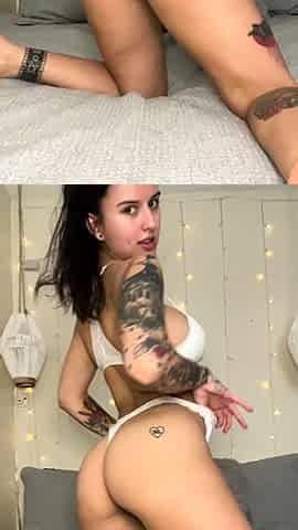 Busty curly brunette with big boobs fucks on couch