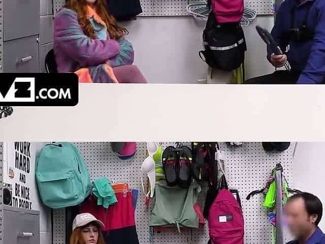 Catching the busty redhaired cougar Alex Harper, the mall guard gets his cock pleased