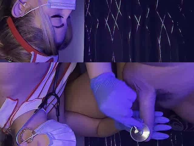 glamorous nurse in rubber gloves and mask performing an investigation