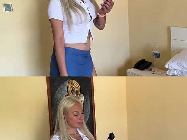 Excited Spanish maid masturbates during her day at work