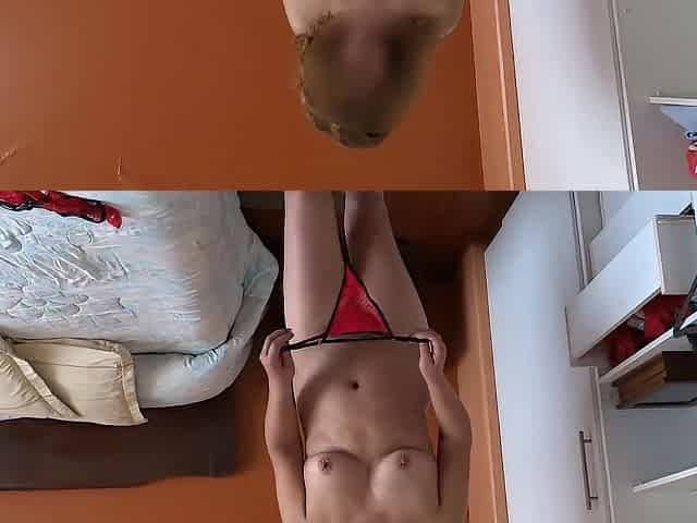 I put on underware to masturbate in front of the maid's stepson whilst that babe jerks off and cums in front