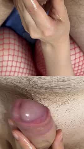 Slow Cock Massage with Footjob in Red Stockings
