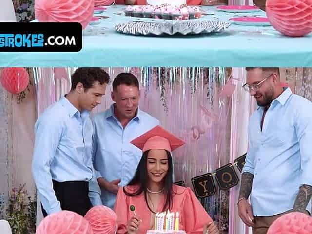 Graduation Surprise - Stepdaughter Takes on 3 Giant Taboo Ramrods at One time