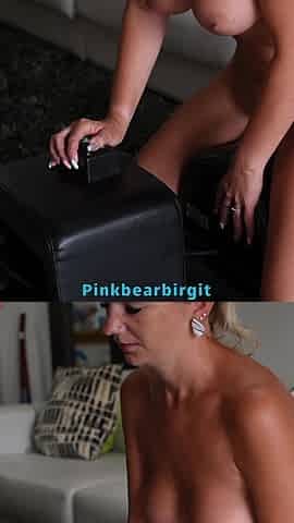 Amateur Big Boob Babe Riding with Sybian and Enjoying Cum Shower