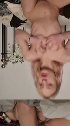 Cute blonde teen masturbates while smoking