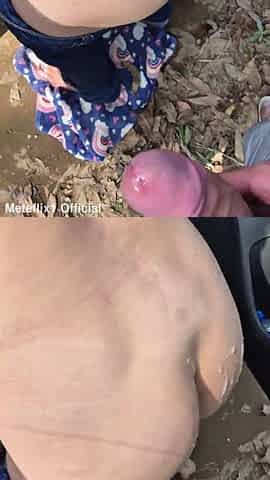 Wife gets a load on her booty in public in the street!