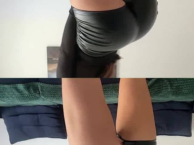 Teasing my stepbrother with my large butt in latex shorts