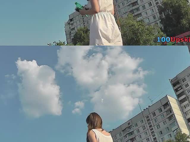 Skinny ass of young gal presented in oops upskirt act