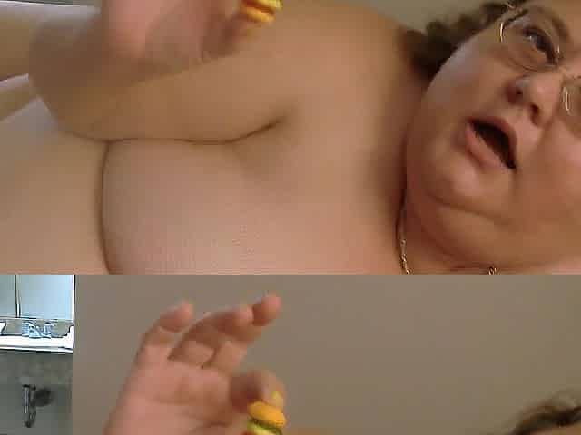 Undressed ssbbw eats mini burger for u teasing giantess