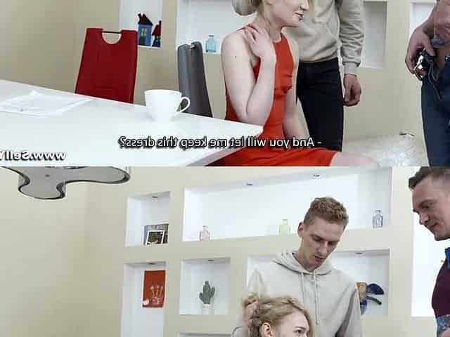 The blonde woman had sexual relations in exchange for a dress she needed to borrow.