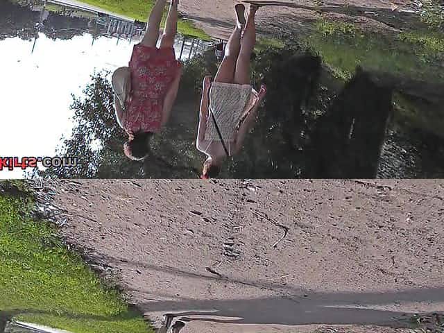 G-string upskirt footage of a babe wearing mini skirt