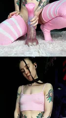 Kinky moist taco brunette anal toy play during masturbating