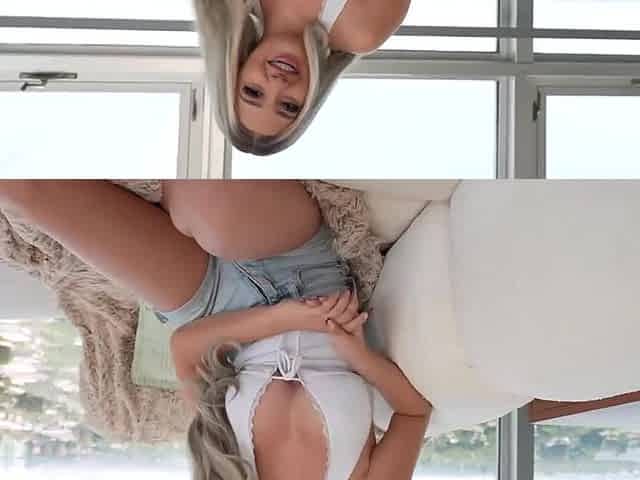 Blonde girl throating and bouncing on that big hard cock really good