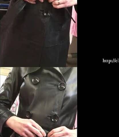 April, 25, 2021, leather coat and shiny miniskirt (movie via smartphone)