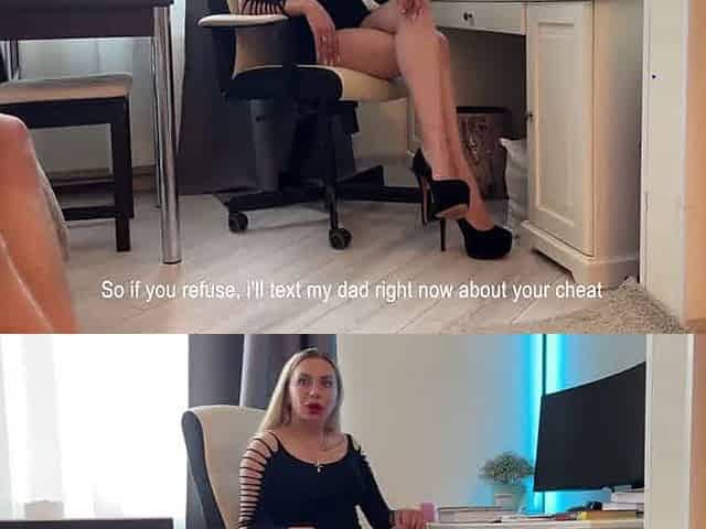 Step mommy got caught cheating on daddy, and Stepson made her suck his cock! Now she's his hardcore whore!