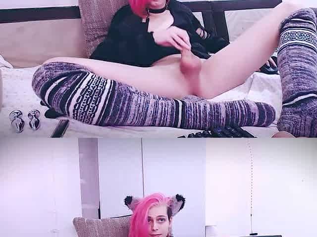 femboy with booty-ramming jerks off and cums