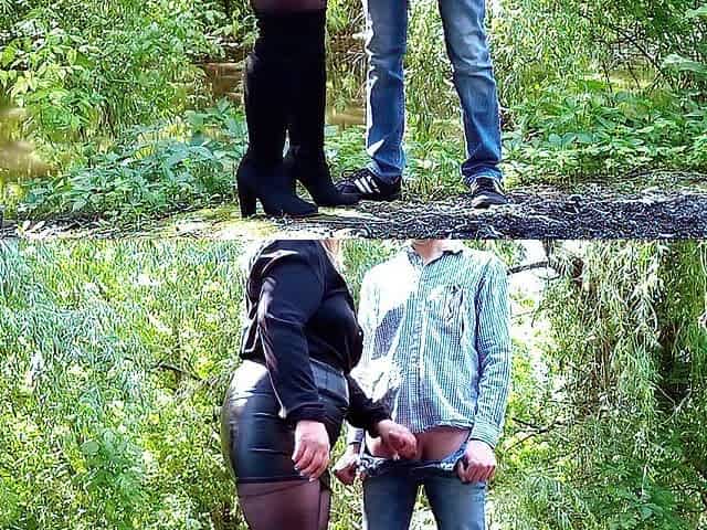 Much loved mother-in-law in a leather petticoat gets a load of cum on her booty