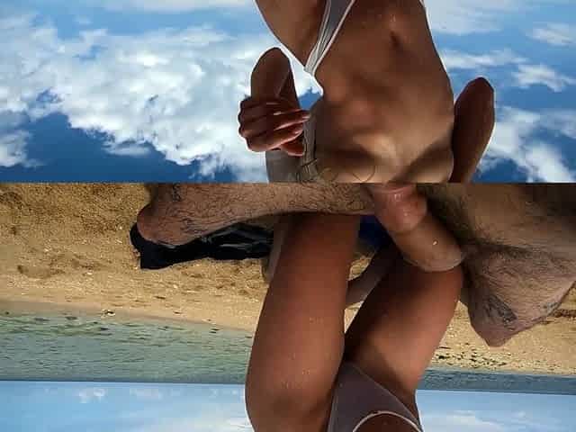 Petite blonde with big ass fucks on the beach! Amateur