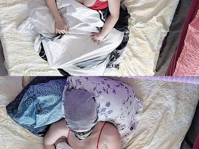 Sensual Massage of a Sexy Couple with Oil on the Body. Foreplay in the Bedroom with an Amateur Couple.