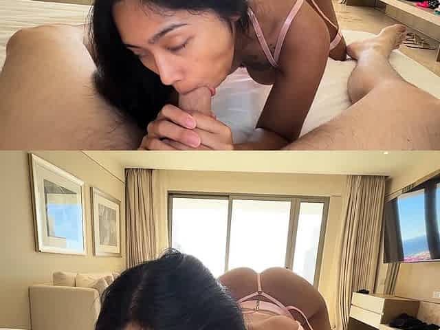 Cute amateur brunette gives pov blowjob and fuck
