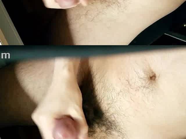 Penis with rings stroking, view from above + spunk flow, 1st movie scene from a noobie
