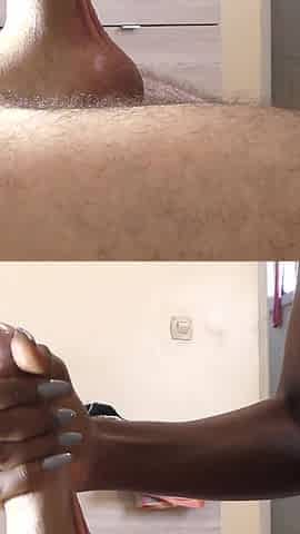 Interracial Handjob with Ebony Slut