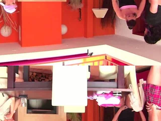 Three Slim German Lesbians Making in Wet in the Living Room