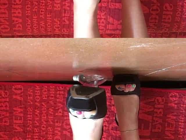 Crushing light bulb with high heels