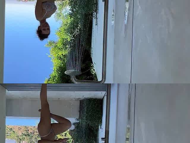 Outdoor shower in lavender underware