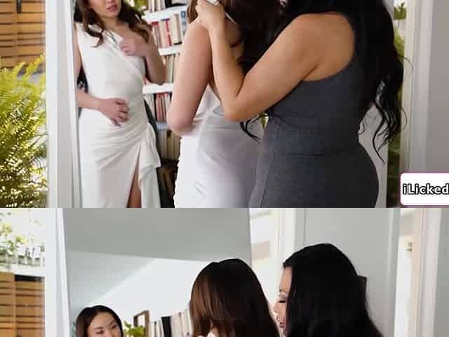 Petite asian bride ass licked by big tits lesbian stepmom