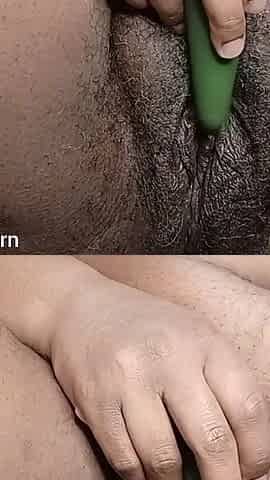 Stimulating My Black Hairy Pussy with Vibrator
