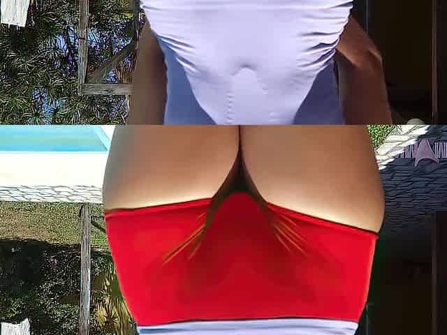 Wearing An Open Swimsuit In My Neighbors Pool