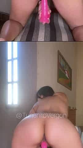 Sexy brunette with BIG ASS pleasures herself with her Dildo