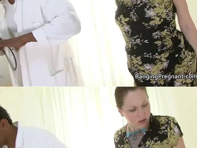 Heavily preggy brunette hair banged by a ebony dude