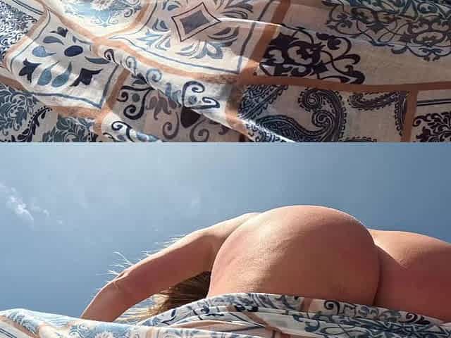 Nudist Girl Playing with Pussy and Tits on the Public Beach