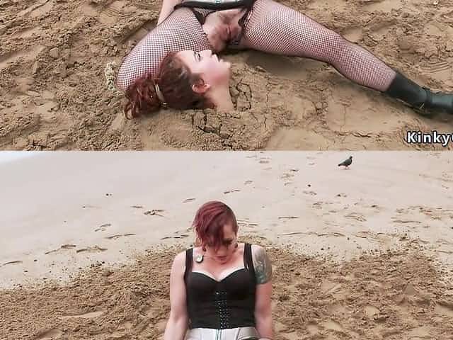 Thick pissed buried up in sand on the beach