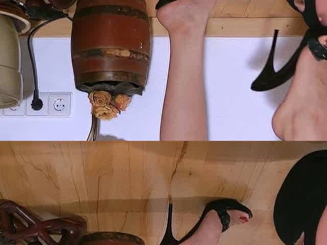 Brunette with foot fetish rubs big dick with her feet in POV