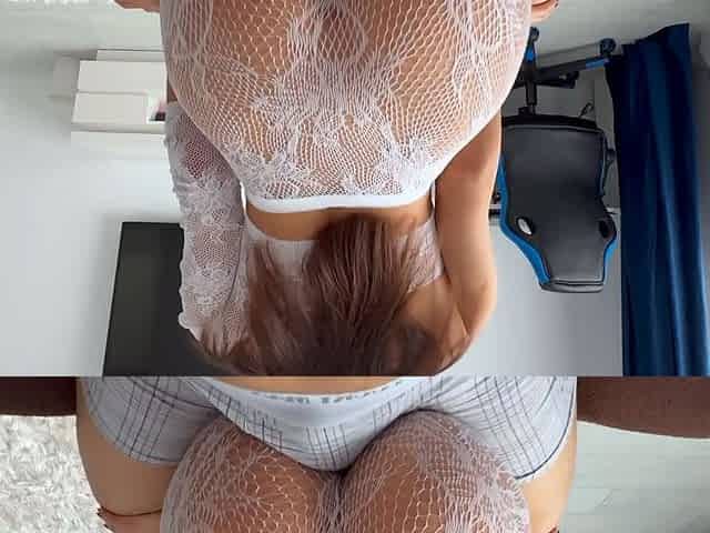 Naughty stepsister in tight clothes humping dick Until I