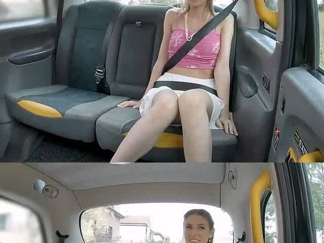 Blonde teases driver with sloppy head game in taxi backseat