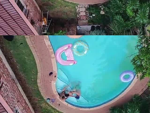 Flying around with my drone and the neighbours had an fuckfest in the swimming pool