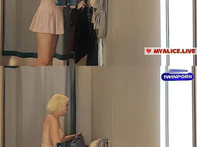 Try on haul transparent and latex raiment in the dressing room. Public fetish
